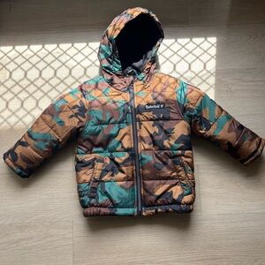 Timberland Toddler' Hooded Camo Puffer Jacket - Green & Brown